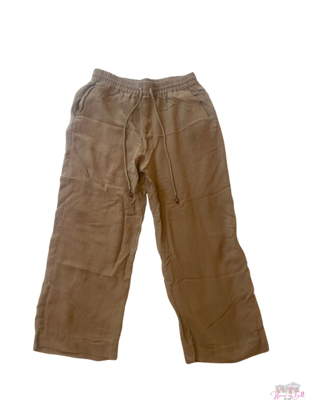 ZARA Neutral Tan Brown Lyocell Blend Drawstring Wide Leg Linen Style Pants L